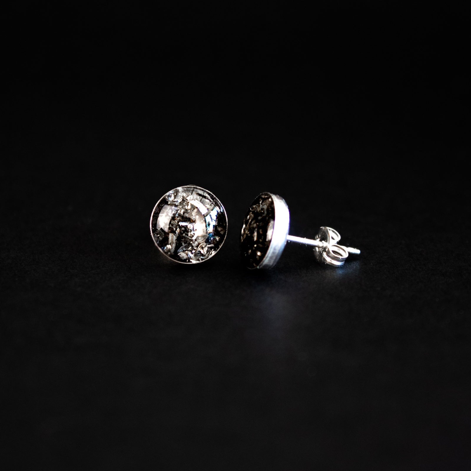 Gibeon Meteorite Earrings authentic silver stud earrings with real Gibeon iron meteorite and its natural crystal pattern