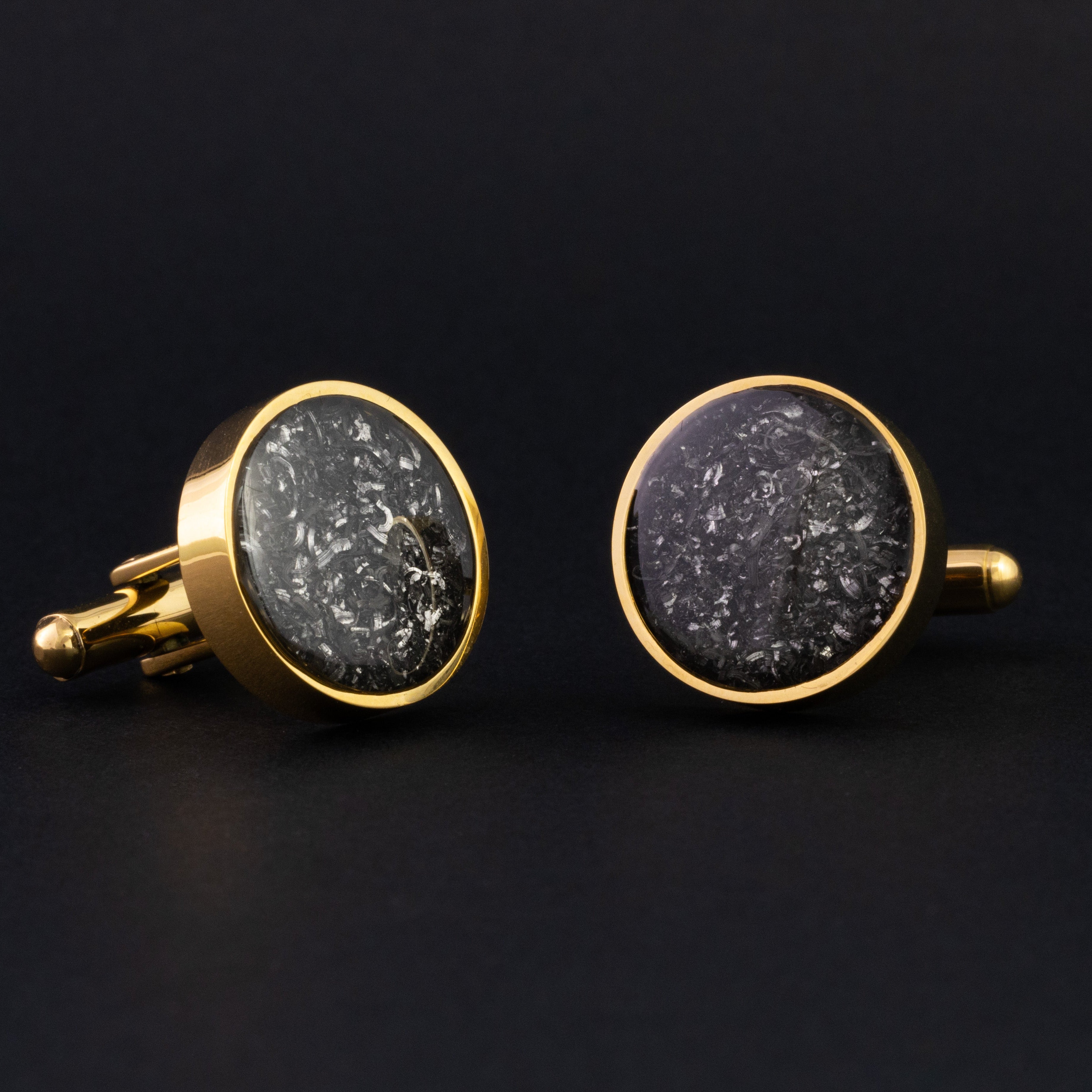 Gold Meteorite Cufflinks authentic gold-tone stainless steel mens cufflinks with Campo Del Cielo meteorite inlay