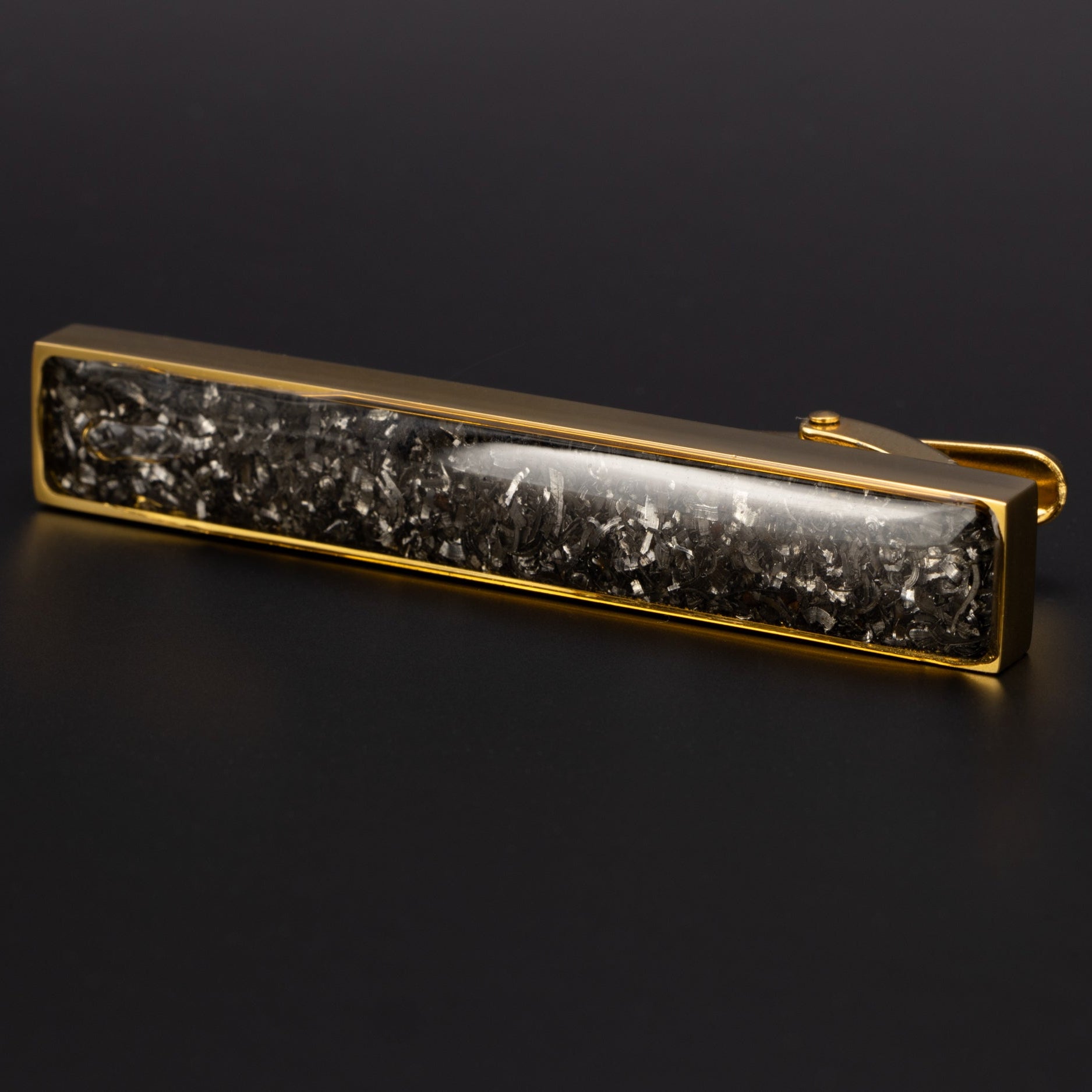 Gold Meteorite Tie Clip authentic gold-tone stainless steel mens tie clip with Campo Del Cielo meteorite inlay