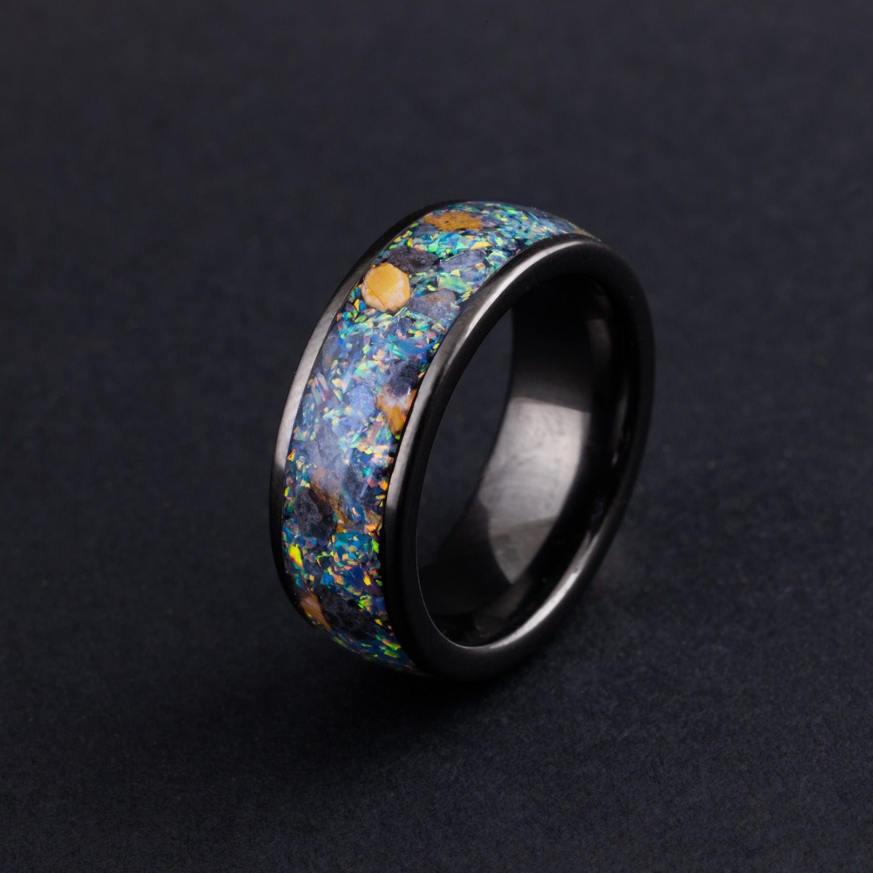 Close up of genuine Moon meteorite and fossilized dinosaur bone with moonstone opal.