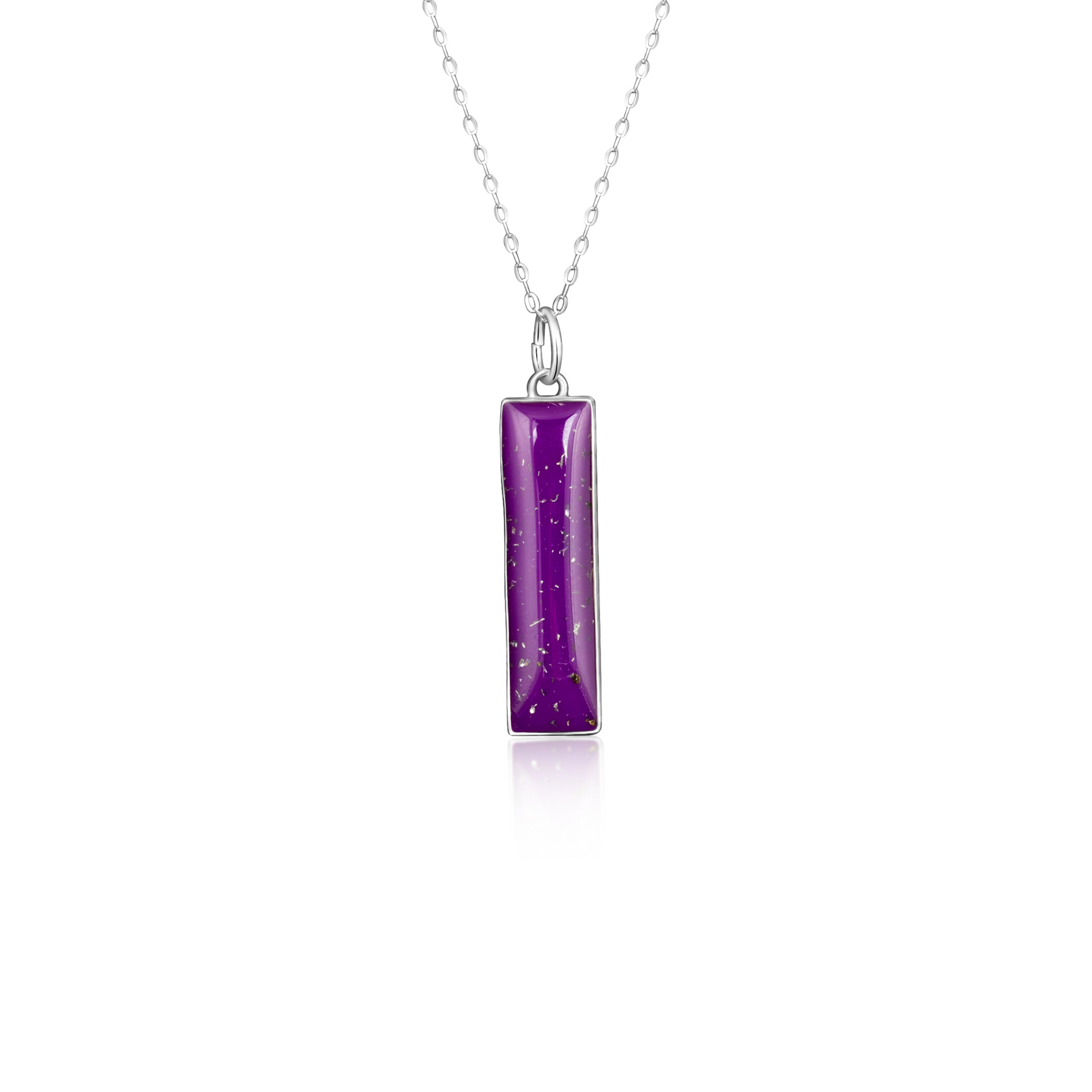 Plum Bar pendant necklace in sterling silver with Campo Del Cielo meteorite and purple resin inlay