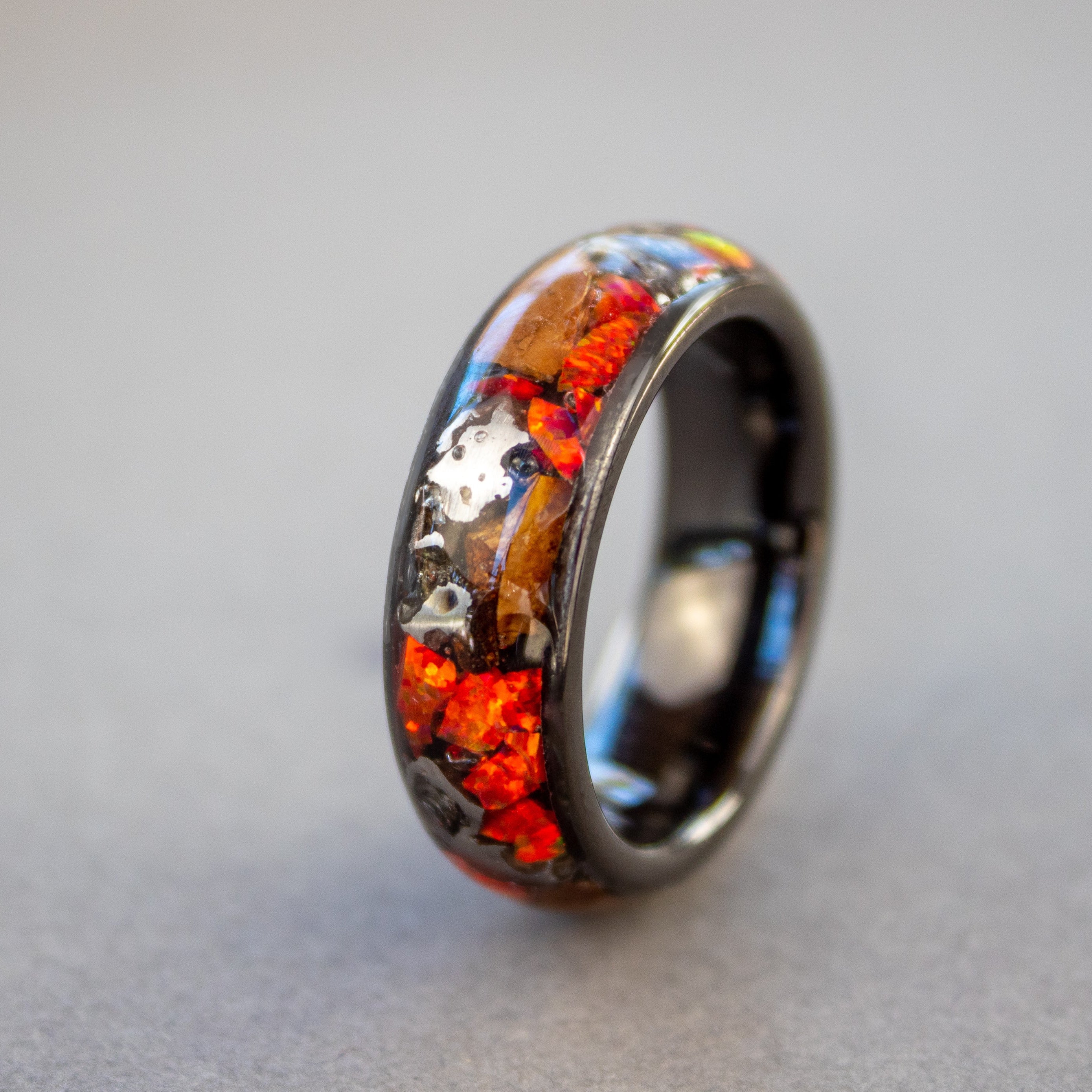 red-relic-triceratops-fossil-meteorite-red-opal-ceramic-ring
