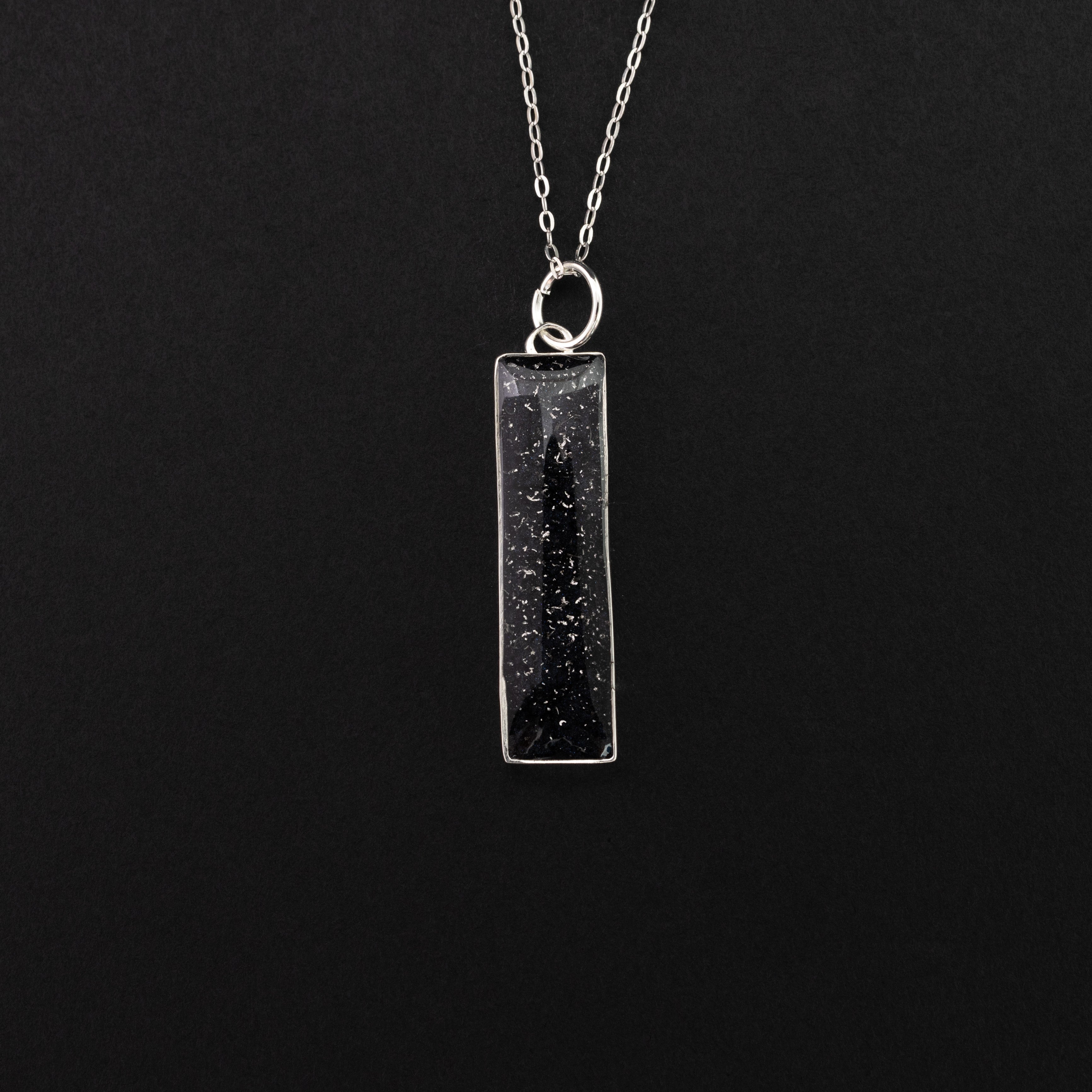 Eclipse Bar pendant necklace in sterling silver with Campo Del Cielo meteorite and black resin inlay