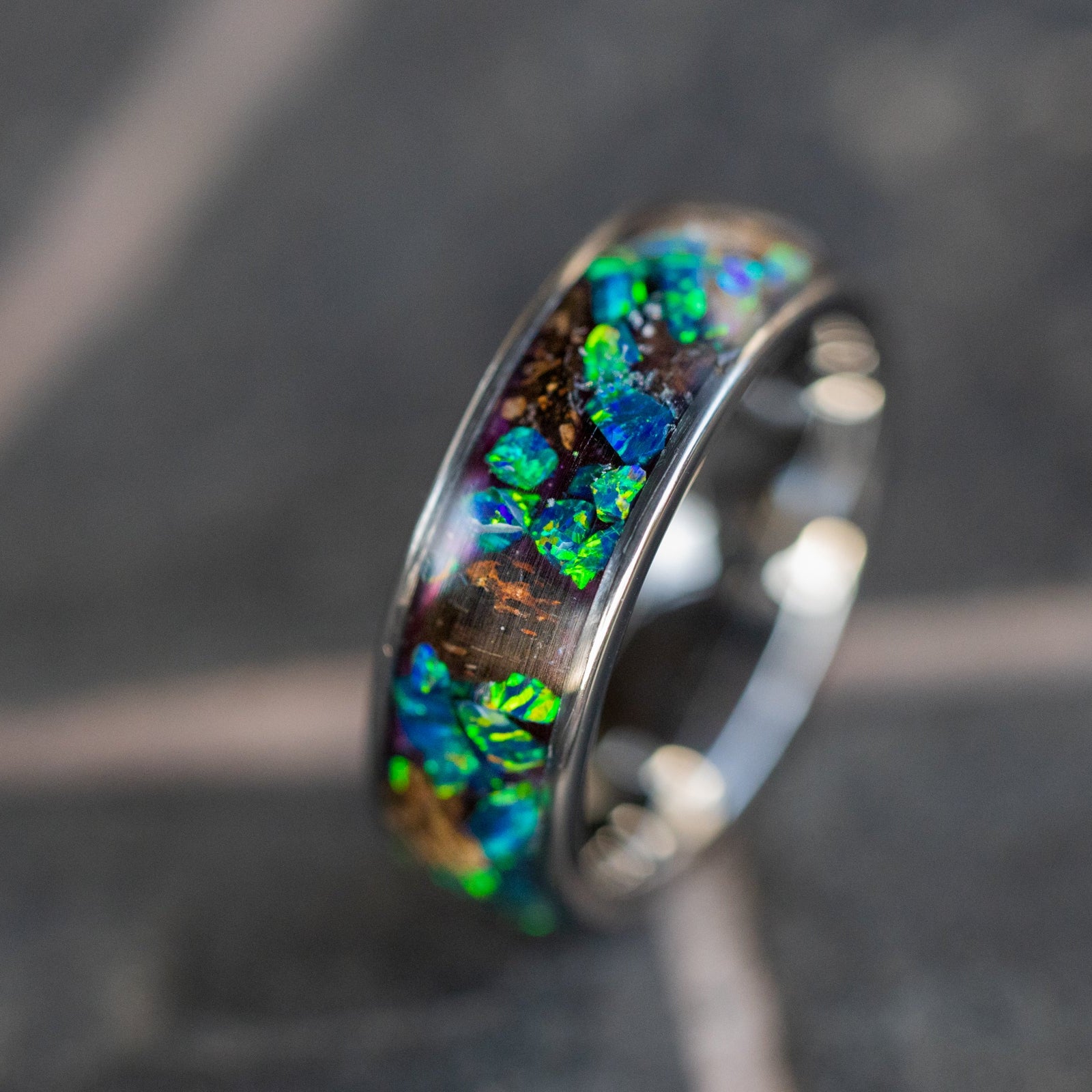 trex-bone-chunks-blue-green-opal-tungsten-mens-wedding-band