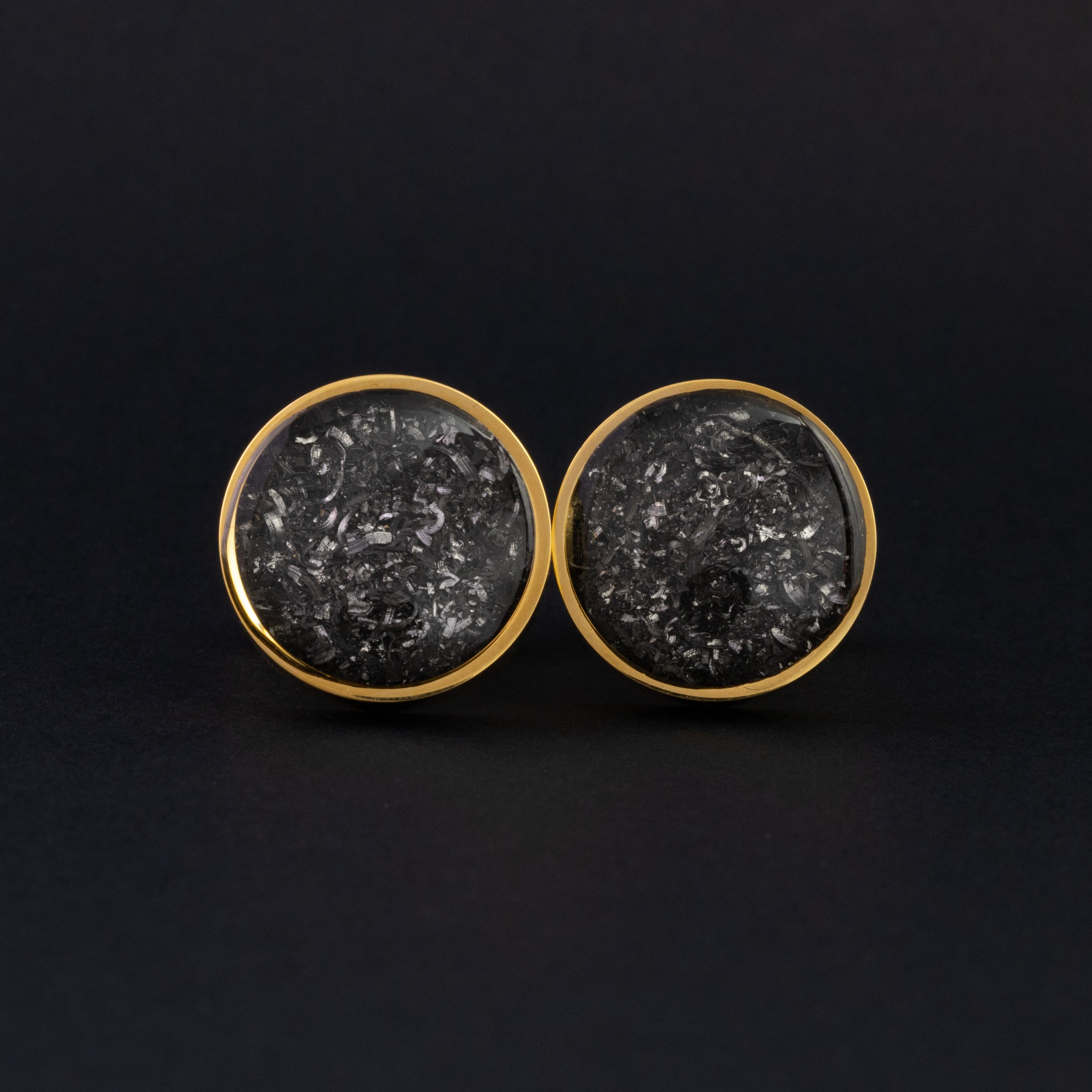 Handcrafted gold-tone stainless steel mens cufflinks with Campo Del Cielo meteorite inlay, ideal as wedding or groomsmen cufflinks