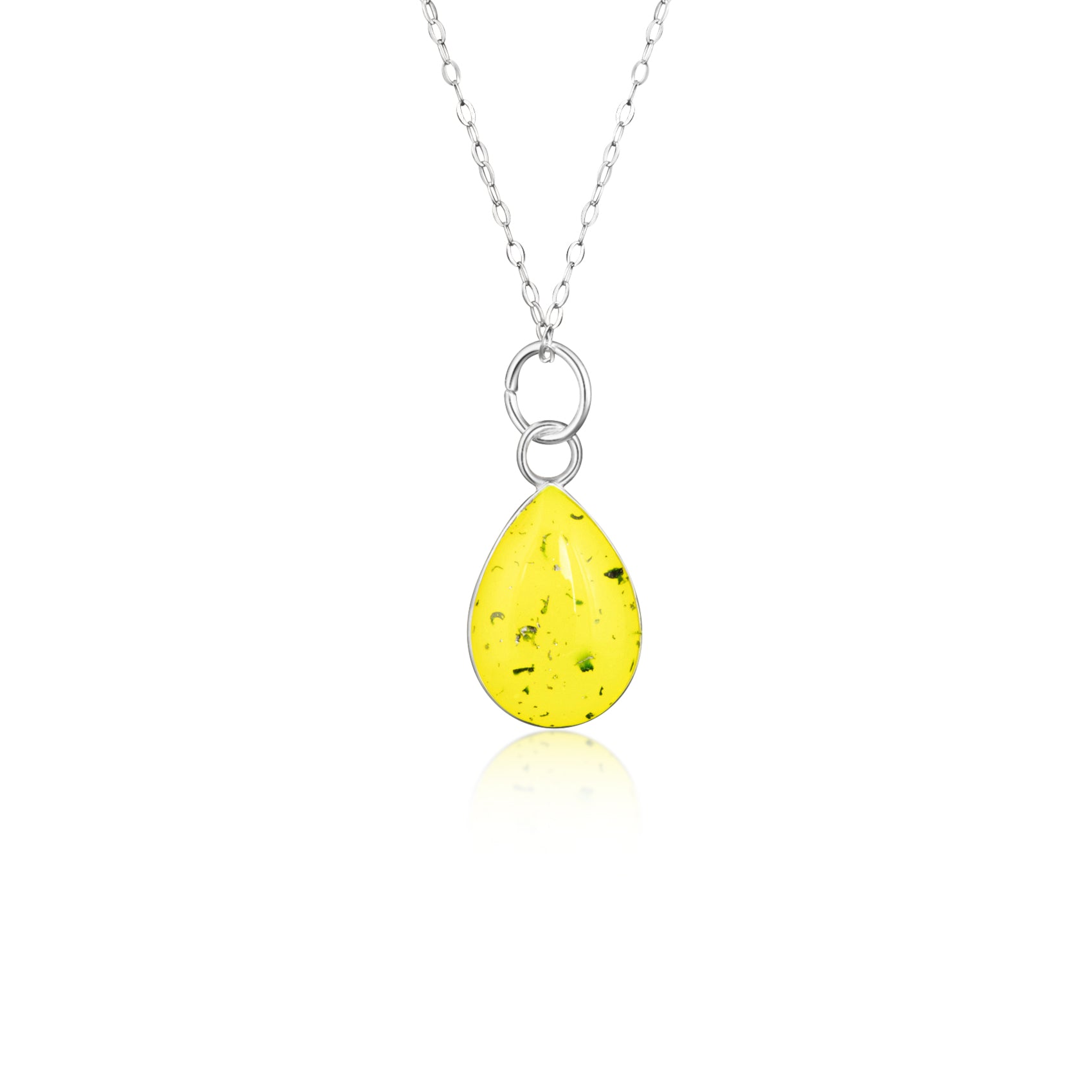 Lemon Drop teardrop pendant necklace in sterling silver with Campo Del Cielo meteorite and yellow resin inlay