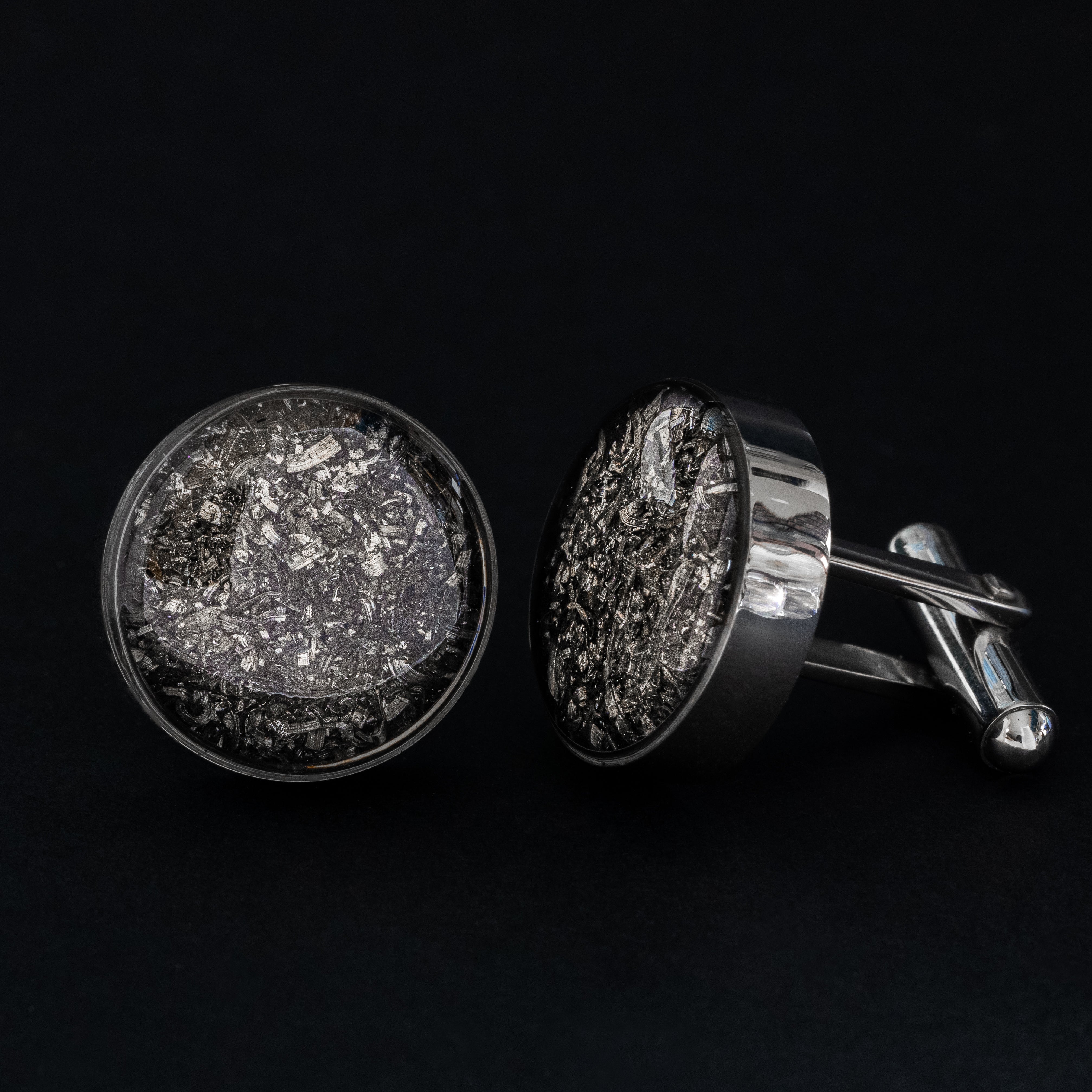 Meteorite Cufflinks authentic silver-tone stainless steel mens cufflinks with Campo Del Cielo meteorite inlay