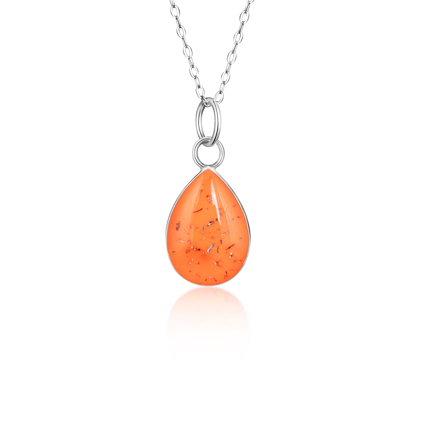 Orange Drop teardrop pendant in sterling silver with Campo Del Cielo meteorite and orange resin inlay