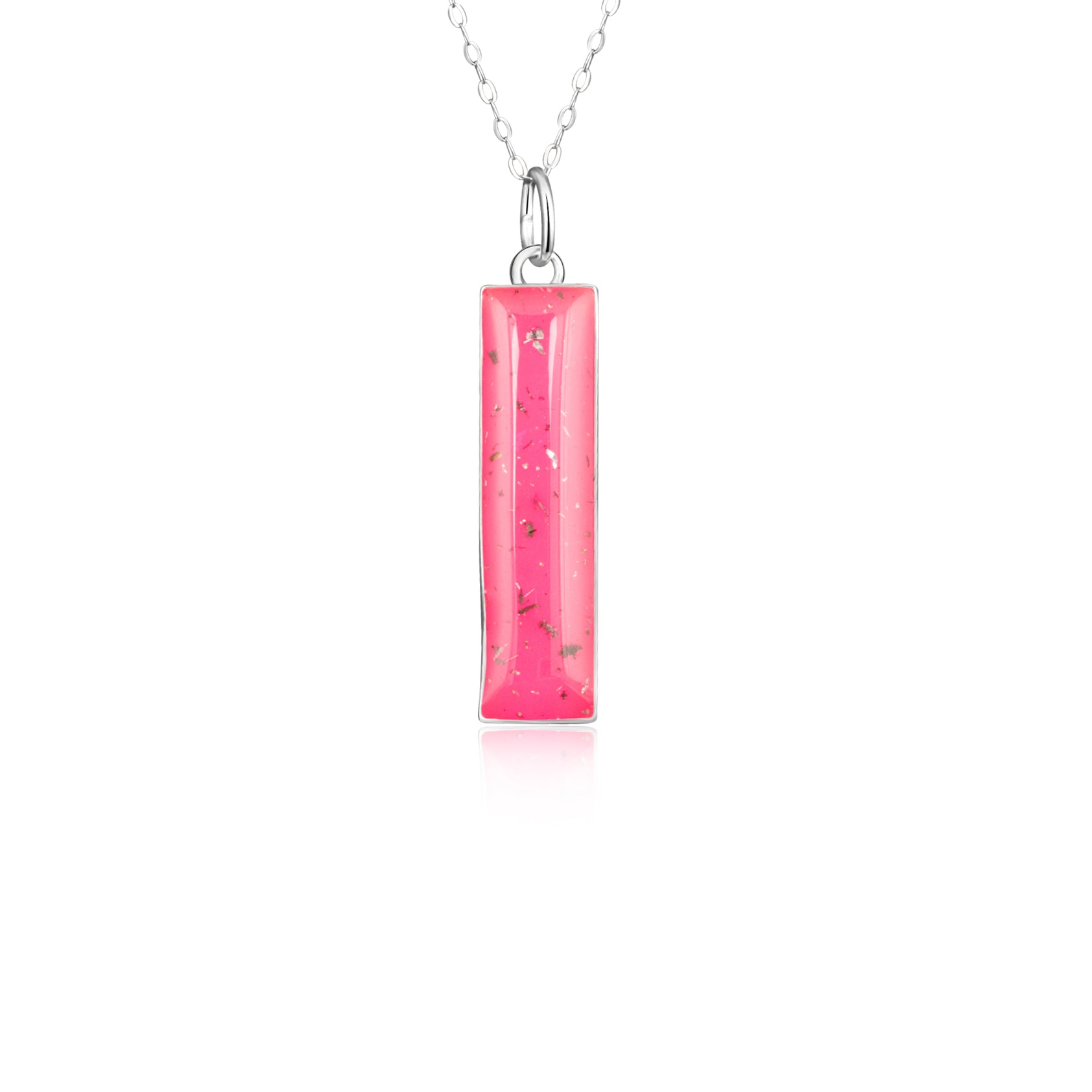 Pink Nova bar pendant necklace in sterling silver with Campo Del Cielo meteorite and pink resin inlay
