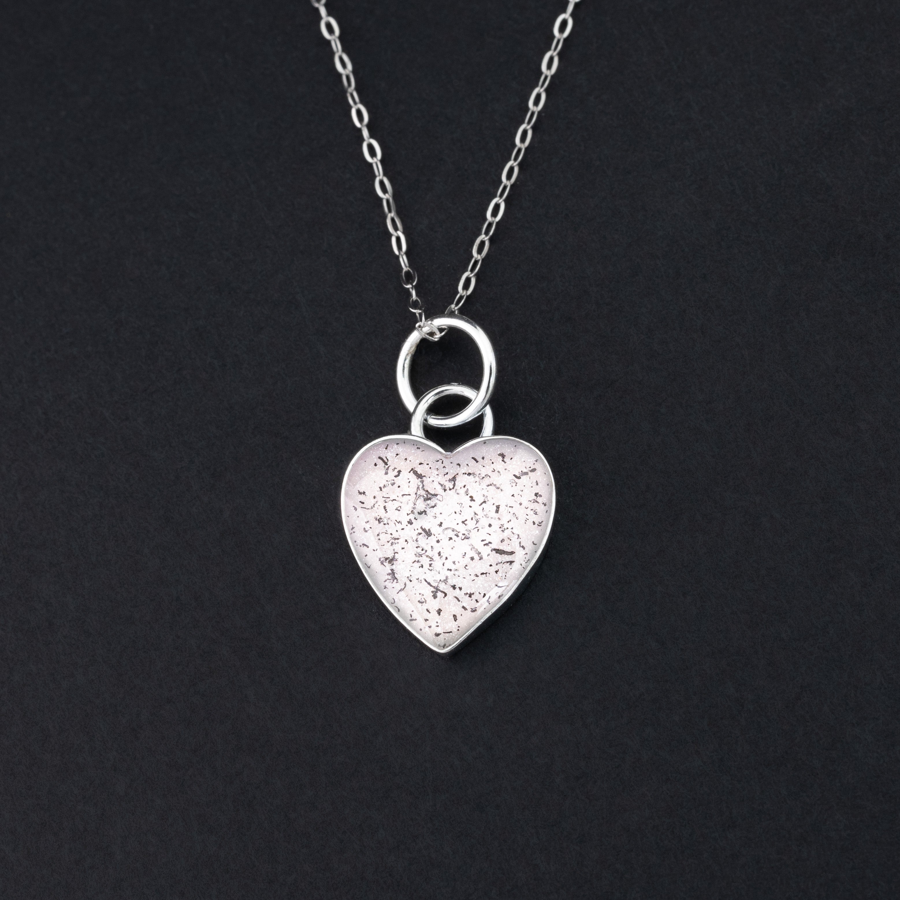 Polar Pulse authentic silver heart pendant necklace with Campo Del Cielo meteorite and white resin inlay