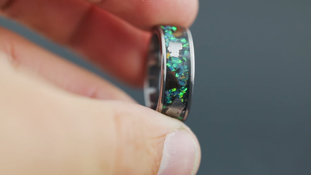 epic-triceratops-green-fossil-meteorite-green-opal-tungsten-ring-detail