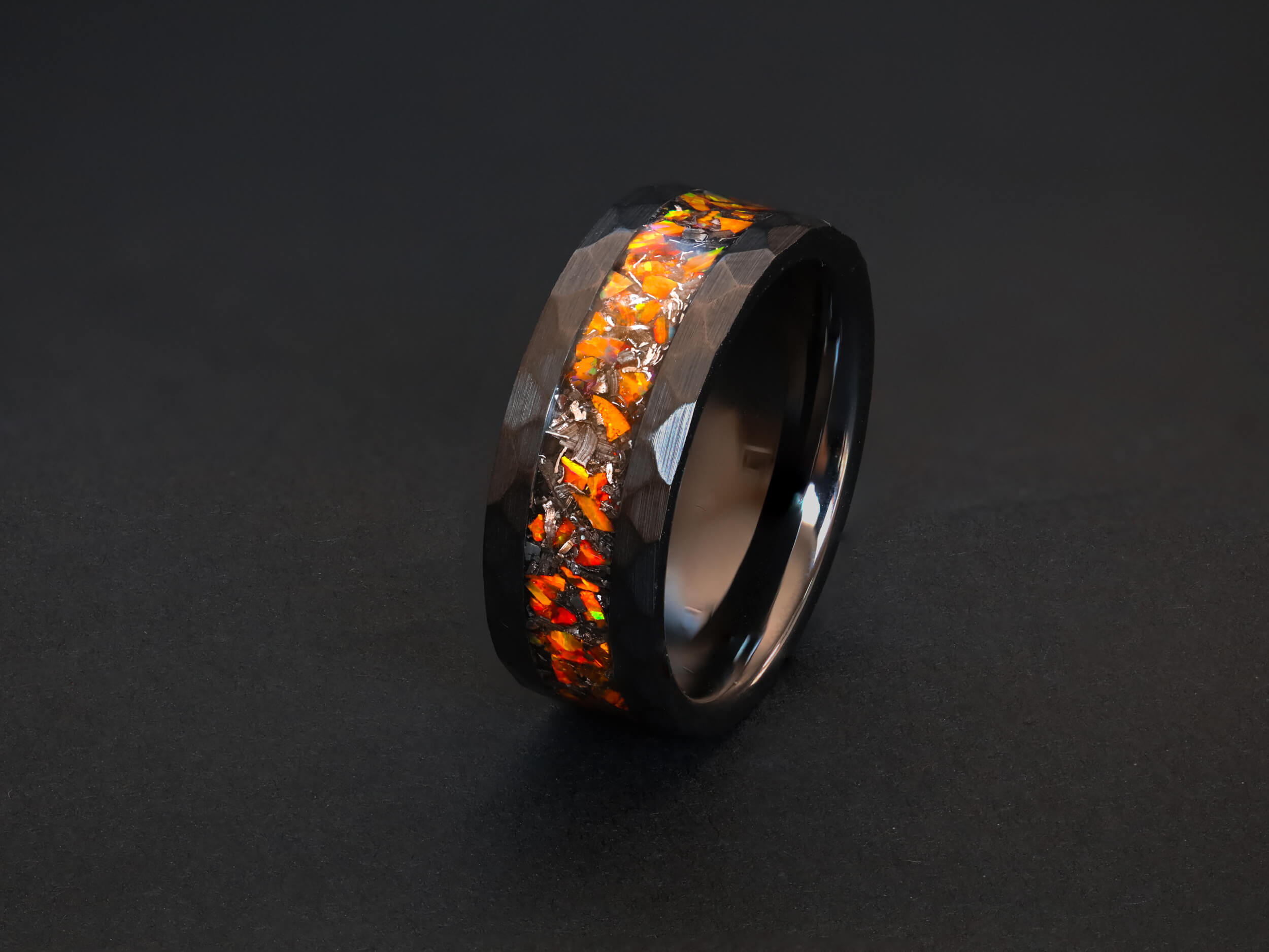 Hammered Ceramic Meteorite Ring | Space Age Rings